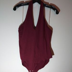 Burgundy halter top bodysuit